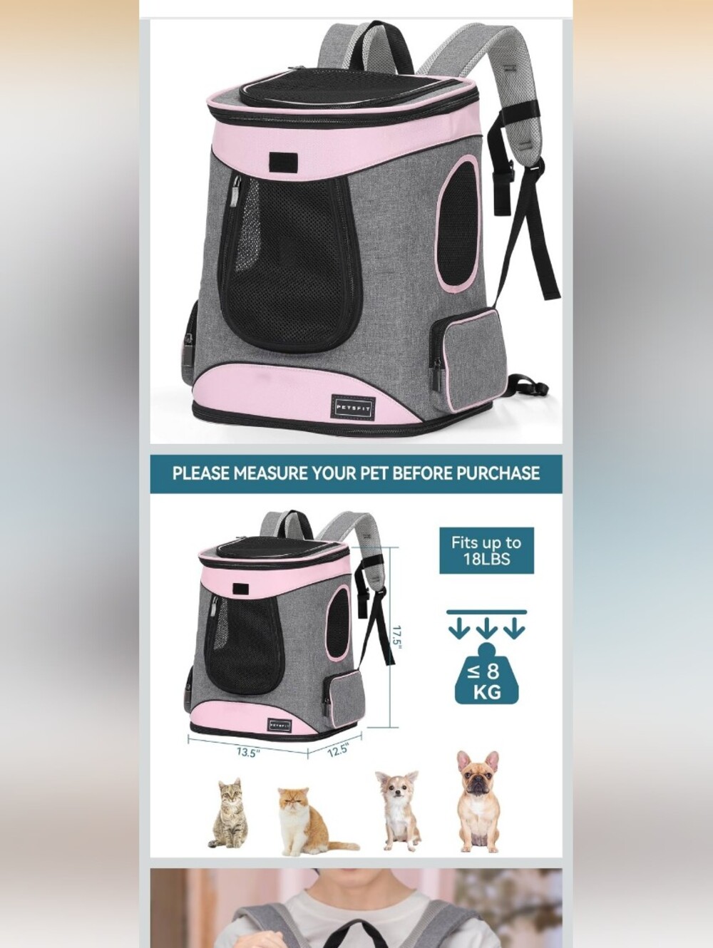 Brand New Petsfit Dog and Cat Backpack Carrier, Padded Waist Support,Up to 18 lb